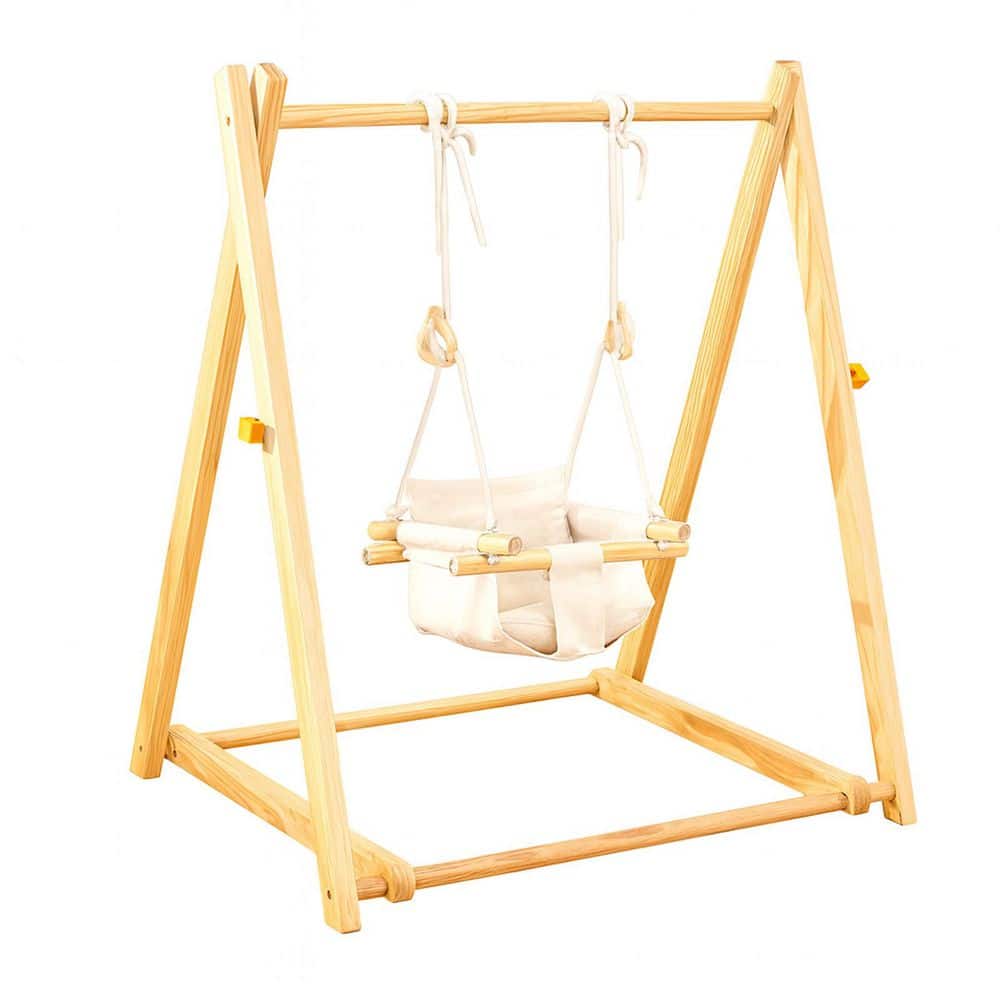 Pine Wood Foldable Indoor Outdoor Swing Set with Sandbags Anti