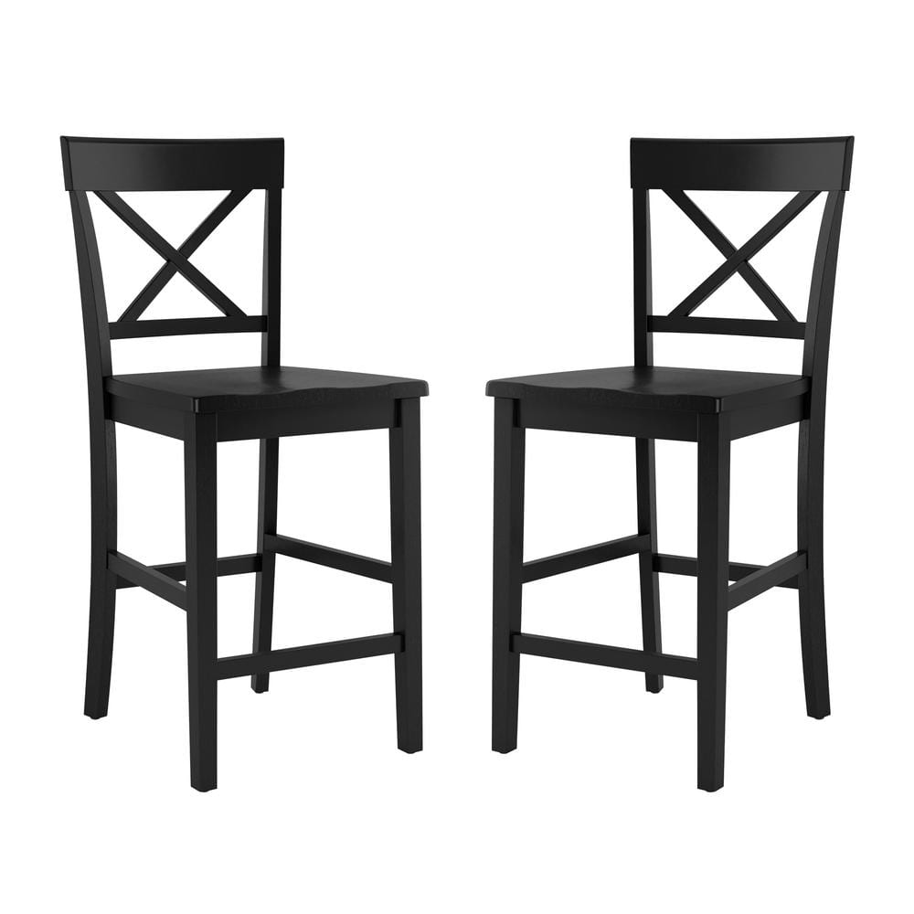 Ionia 24" Black Wood Counter Height Bar Stools, Set of 2