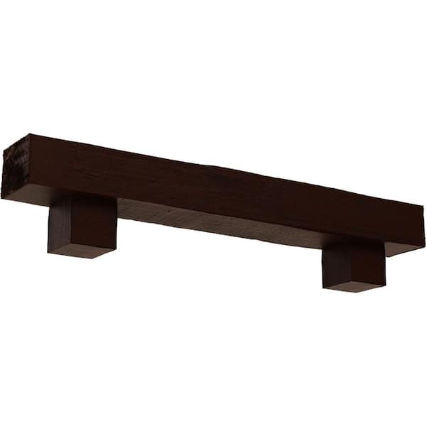 Ekena Millwork 4 in. x 4 in. x 4 ft. Rough Cedar Faux Wood Fireplace Mantel Kit, Alamo Corbels, Natural Pecan