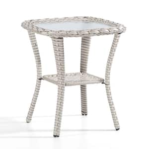 20 in. Gray Wicker Outdoor Patio Coffee Table Square Side Table