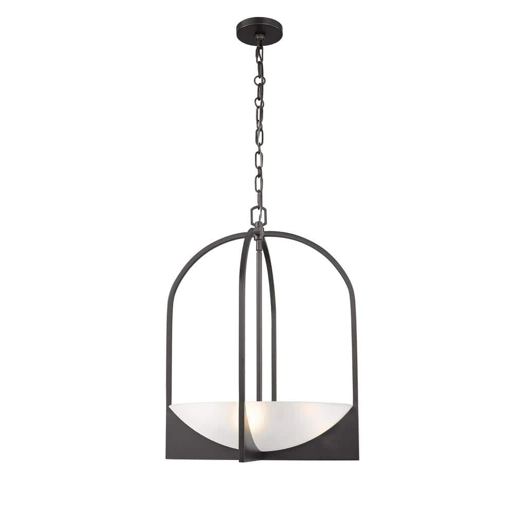 Devon 60-Watt 18 in. 4 Light Matte Black Shaded Pendant Light with Sand Bla