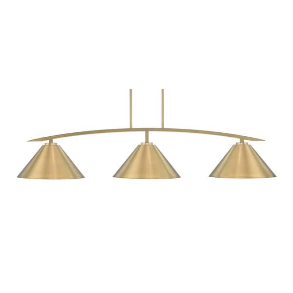 Siena 3-Light New Age Brass Billiard Light with 14 in. New Age Brass Metal Shades No Bulbs Included