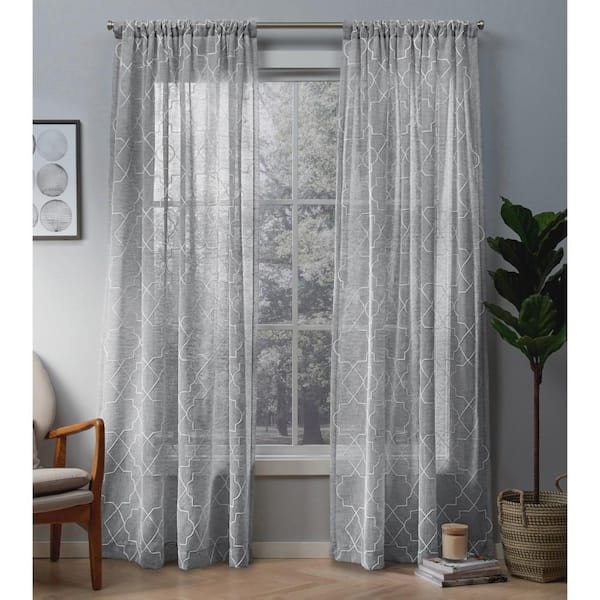 Dove Gray Trellis Linen Rod Pocket Sheer Curtain - 50 in. W x 96 in. L ...