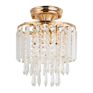 9.05 in. 1-Light Gold Modern Crystal Semi-Flush Mount Ceiling-Light for Bedroom Hallway Kitchen, No Bulbs Included