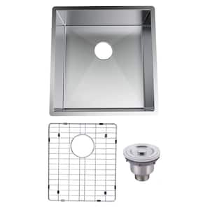 Stainless Steel 18 Gauge 17-in Single Bowl Under-Mount Workstation Kitchen Sink with Grid and Strainer