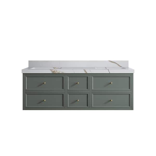 Willow Collections Roswell 60 in. W x 22 in. D x 36 in. H Double Sink Bath Vanity in Pewter Green with 2 in. Calacatta Gold qt. Top