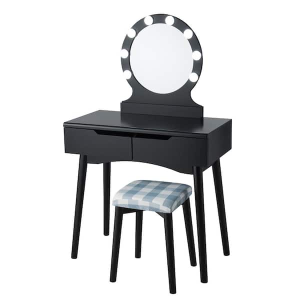 Costway Black Trunk Vanity Makeup Dressing 8 Dimmable Bulbs Lighted 52 in. x 31.5 in. x 16 in.