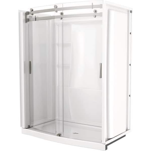 Classic 500 Curve 60 in. W x 73.75 in. H Sliding Frameless Shower Door in Stainless Steel with Clear Glass