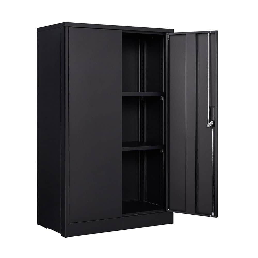 Black 42 in. H Accent Cabinet Office Storage Cabinet with 2 Shelves and Locking Doors Folding Storage Cabinet price history on PriceWatchPro