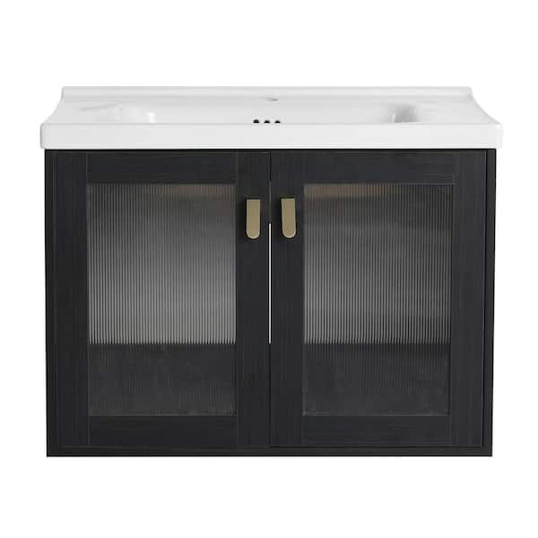 Miscool Anky 27.8 in. W x 18.5 in. D x 20.7 in. H Single Sink Bath Vanity in Black with White Ceramic Top