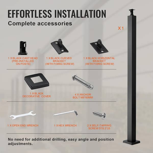 SKYSHALO Cable Railing Post 42 in.x 2 in. x 2 in. Steel Level Deck Railing Post without Holes SUS304 Stainless Steel Cable Rail
