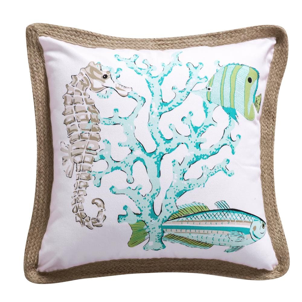 Blue Crab Chain Stitch Decorative Throw Pillow 18x18 (Insert Included)