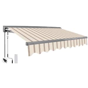 12 ft. Classic Series Semi-Cassette Electric w/ Remote Retractable Patio Awning, Beige Red Stripes (10 ft Projection)