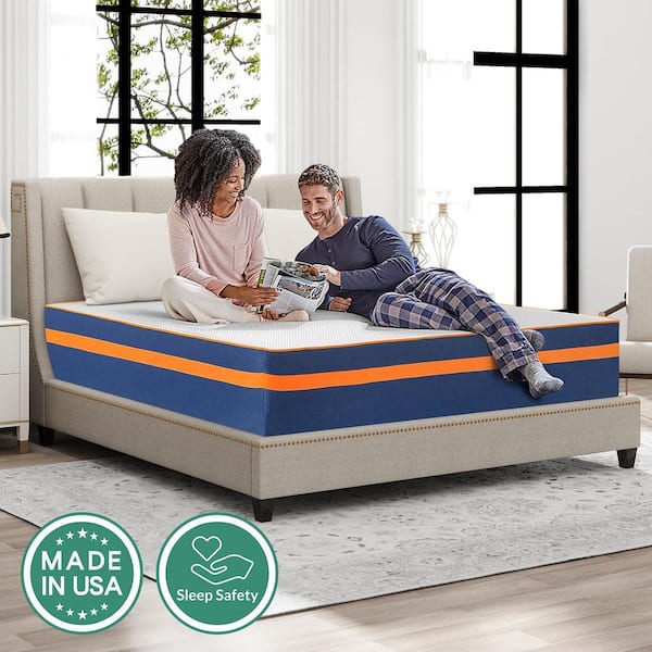 Orange Blue Queen Medium Firm Non-Fiberglass Memory Foam Mattress 12 in. Mattress in A Box