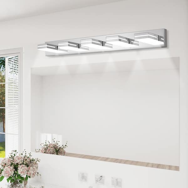 40.6 in. 5-Lights Chrome LED Vanity Light Wall Sconce for Bathroom, Energy-Efficient, Easy to Install