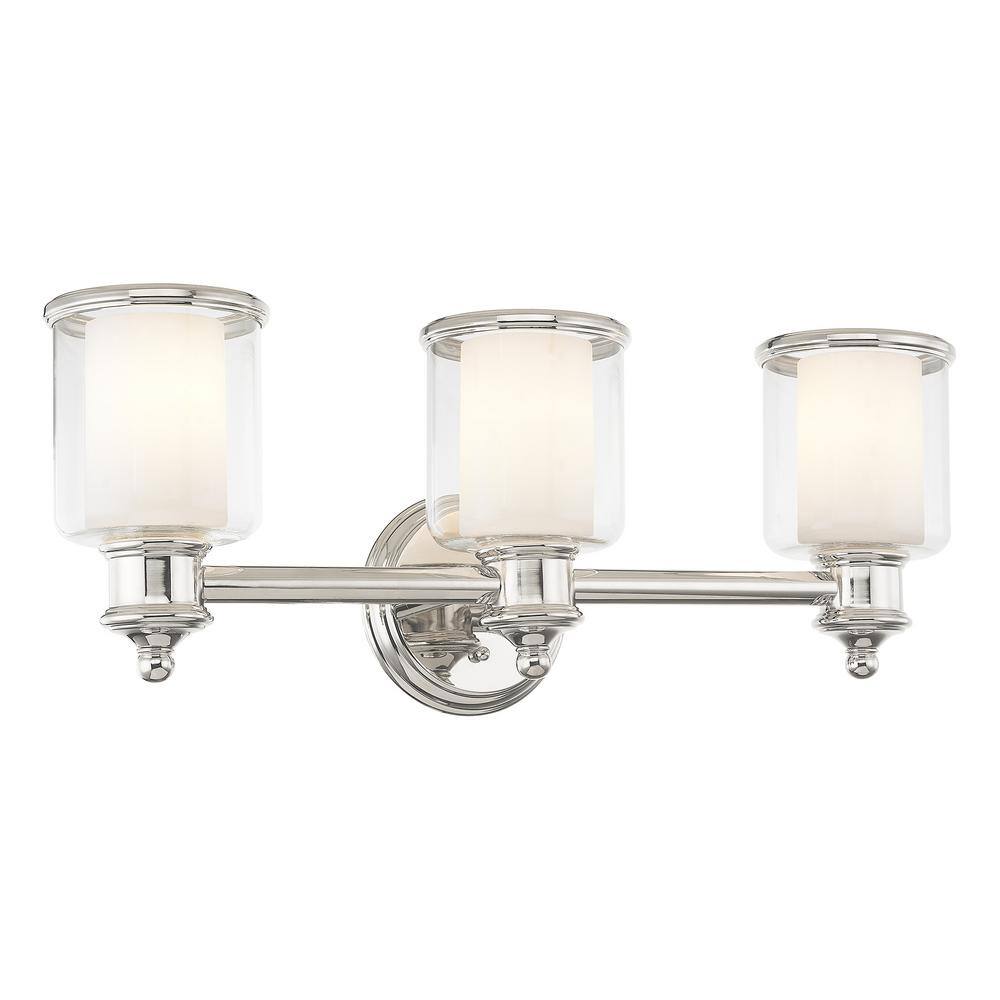 Polished Nickel 3-Light Vanity Light with Handcrafted Glass