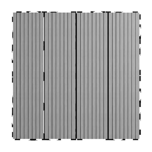 1 ft. x 1 ft. x 0.8 in. Waterproof Slat Composite Deck Tile for Patio Garden Poolside in Black Grey(Pack of 20 Tiles)