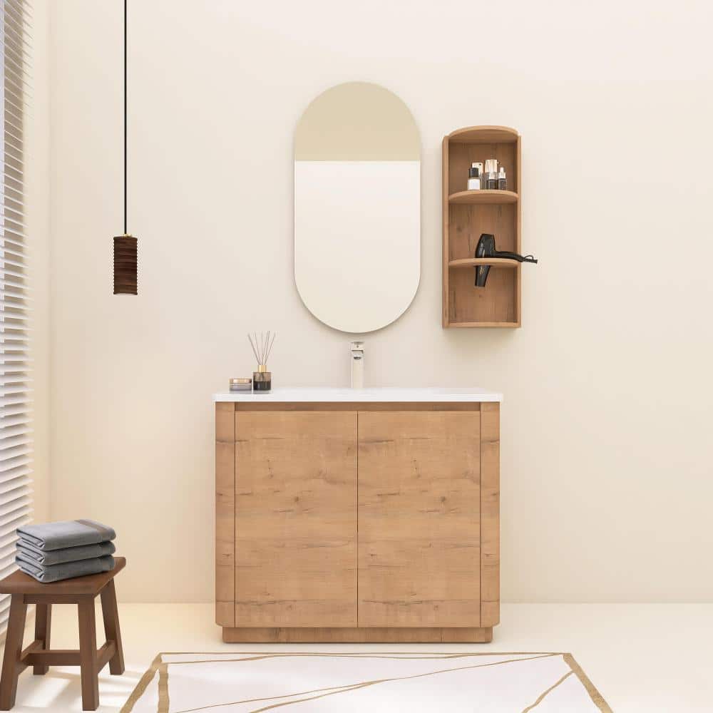 40 in. Single Freestanding Imitative Oak Vanity with White Ceramic Top and Side Cabinet Unassembled price history on PriceWatchPro