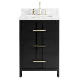 Emblem 24 in. W x 21 in. D x 34 in. H Single Sink Bath Vanity in Black with Carrara Marble Top and Ceramic Basin