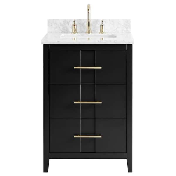 CHAMELEON CONCEPTS Emblem 24 in. W x 21 in. D x 34 in. H Single Sink Bath Vanity in Black with Carrara Marble Top and Ceramic Basin