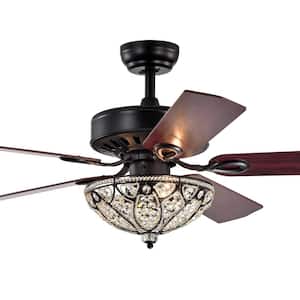 52 in. 3-Light Lanette Black Finish Indoor Remote Controlled Ceiling Fan with Light Kit
