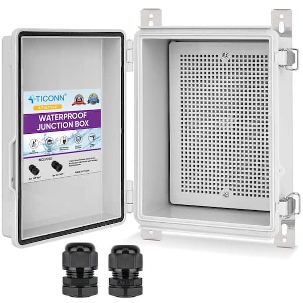 8.7 in. x 6.7 in. x 4.3 in. IP67 Waterproof Electrical Junction Box with Mounting Plate, Wall Brackets, Cable Glands