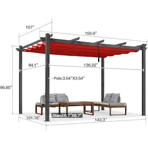 9.5 ft. x 13 ft. Terra Outdoor Retractable Against The Wall with Shade Canopy Modern Yard Metal Grape Trellis Pergola