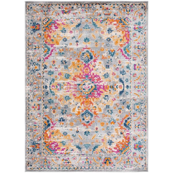 SAFAVIEH Madison Grey/Fuchsia Doormat 3 ft. x 5 ft. Border Floral Geometric Medallion Area Rug