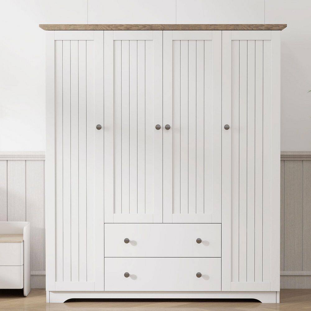 Brown Wood 60.6 in. 4 Door Wardrobe Armoire Closet with 2 Drawers - thumbnail 9