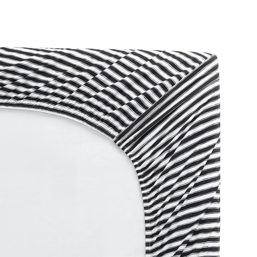 Twin White and Black Striped Cotton Percale Sheet Set