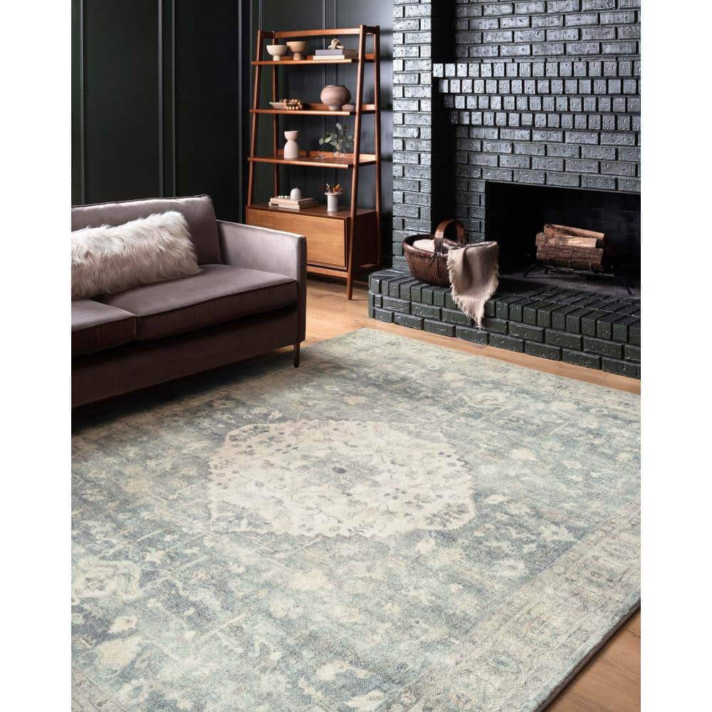 Denim Blue and Fog Gray High Pile Synthetic Area Rug