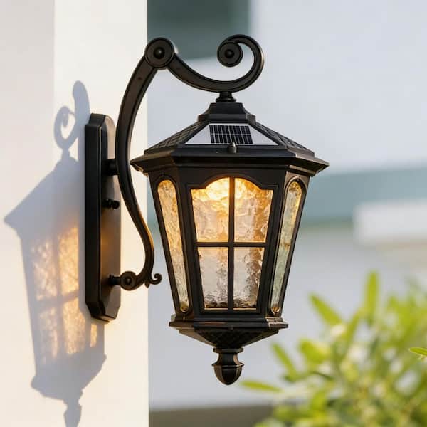 12 in. 1-Light Black Wall Sconce Solar Powered IP65 Waterproof Adjustable 3000K-6000K Outdoor Patio Garden Light