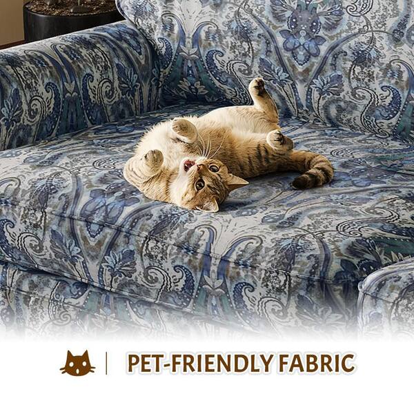 Polibi 74 in. Square Arm Chenille Rectangle Sofa in Blue (Seats 3
