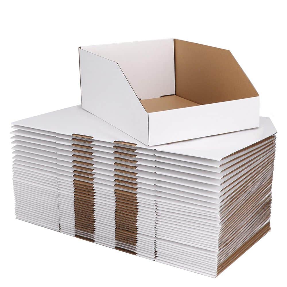 Afoxsos White 12 in. x 8 in. x 4.5 in. Cardboard Storage Bins Set
