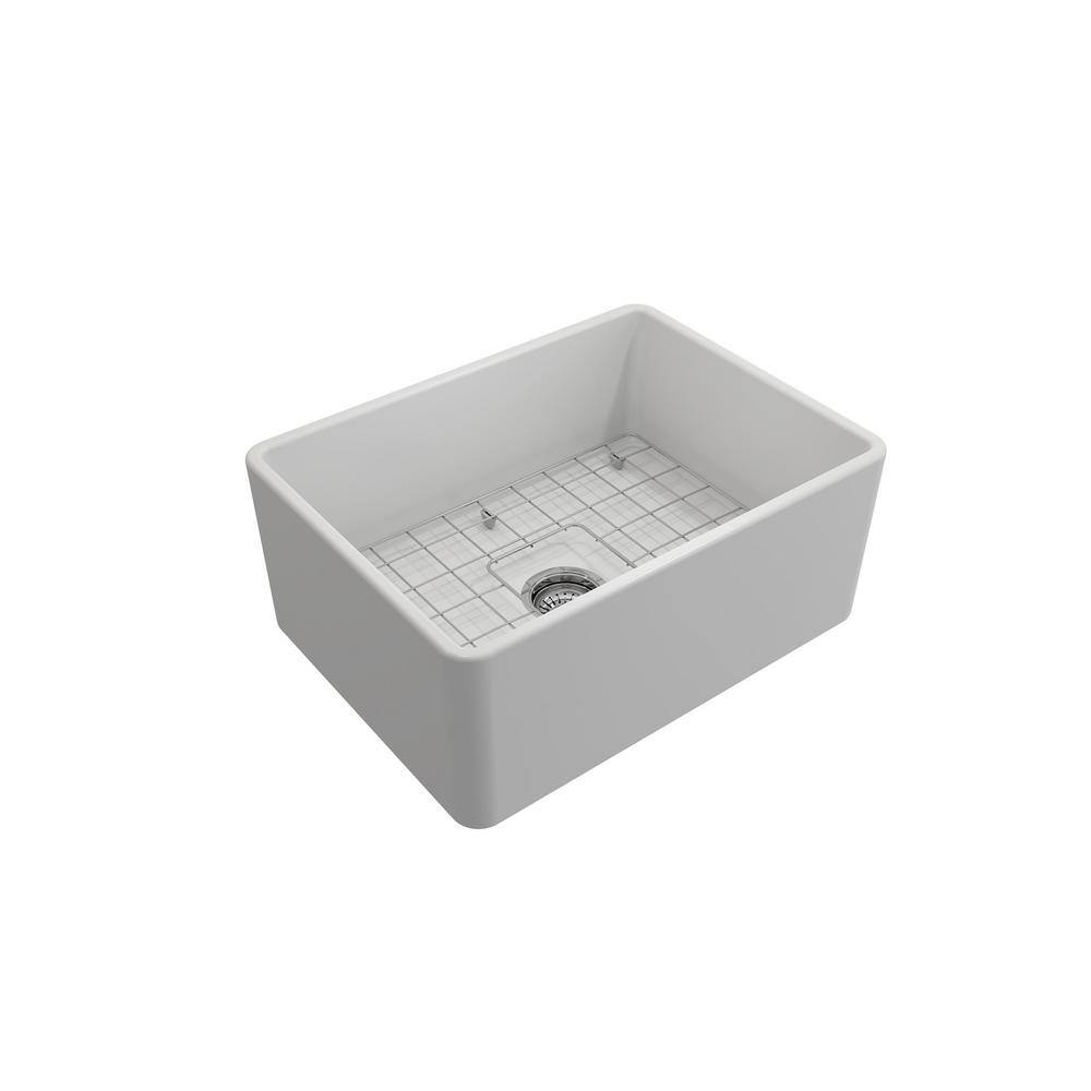 Matte White Fireclay Farmhouse Apron Front Single Bowl Kitchen Sink