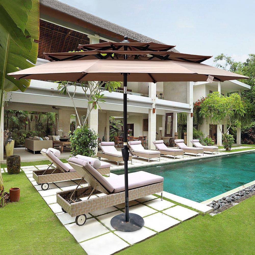 9 ft. 3-Tiers Steel Market Tilt Patio Umbrella in Mushroom with Crank and Wind Vents price history on PriceWatchPro