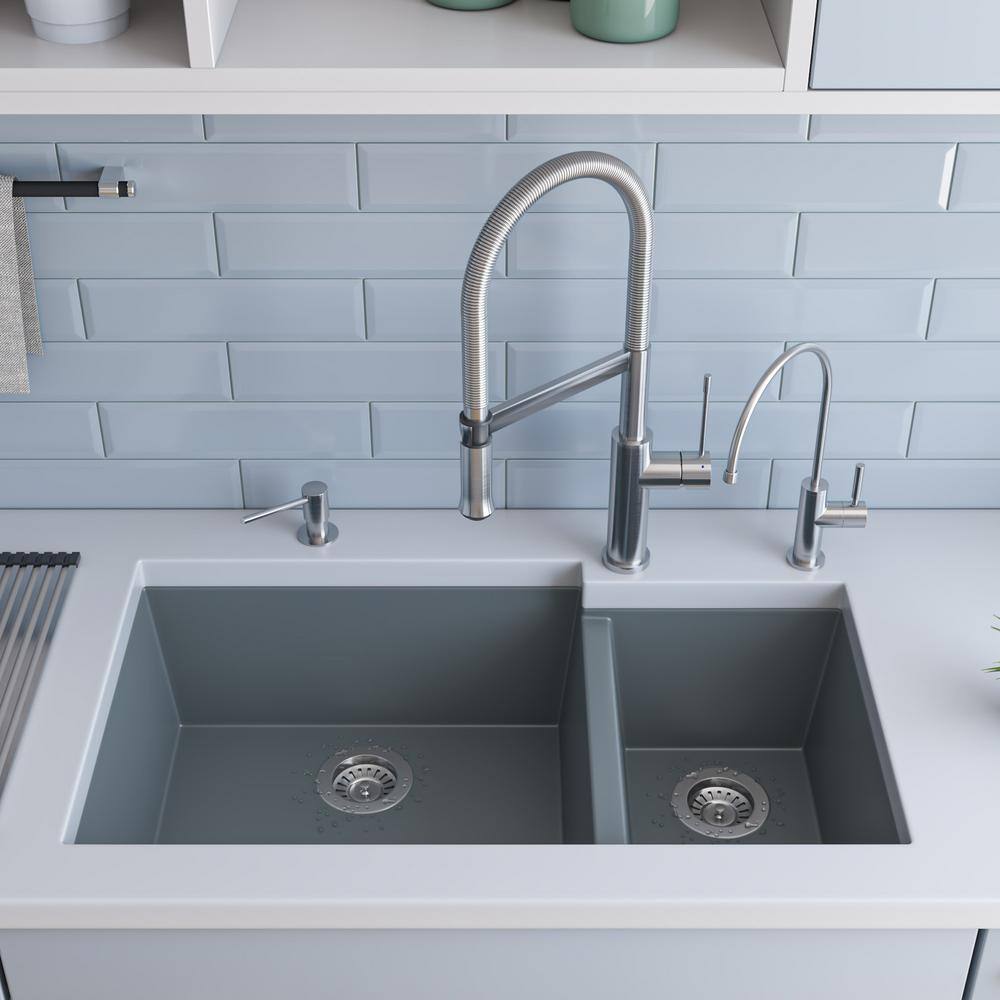 Titanium Double Bowl Granite Composite Undermount Kitchen Sink