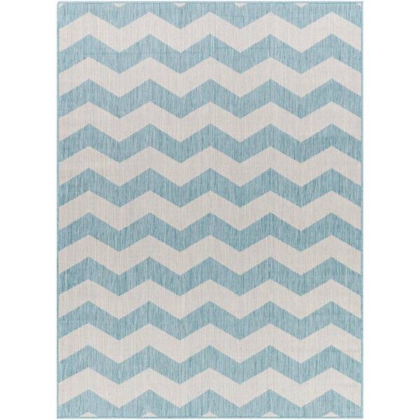Livabliss Long Beach Blue/Gray Chevron 8 ft. x 10 ft. Indoor/Outdoor Area Rug