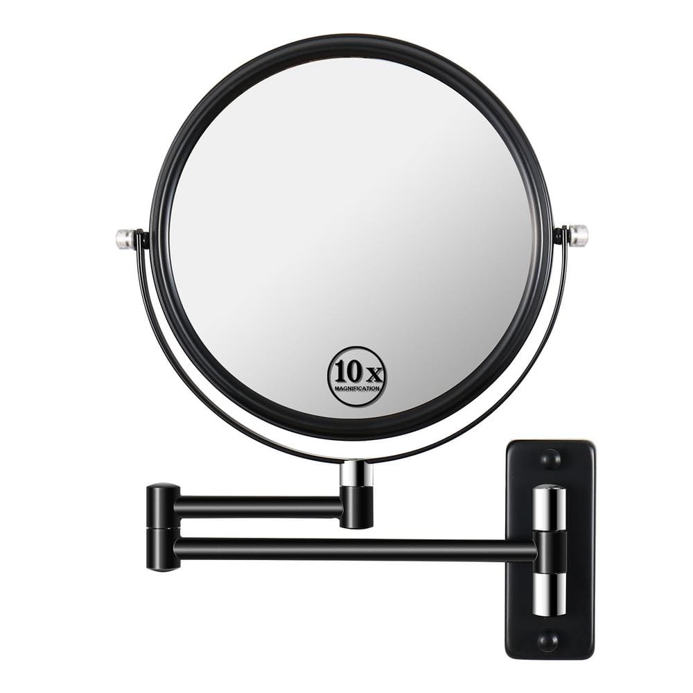 Cesicia 8 in. W x 8 in. H Round Magnifying Extendable Wall Mounted 2-Sided Bathroom Makeup Mirror in Black -  KMRMirror2