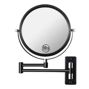 8 in. W x 8 in. H Round Magnifying Extendable Wall Mounted 2-Sided Bathroom Makeup Mirror in Black