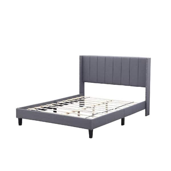 Tidoin 83.5 in. W Gray Wood Frame Platform Bed with Fabric Headboard