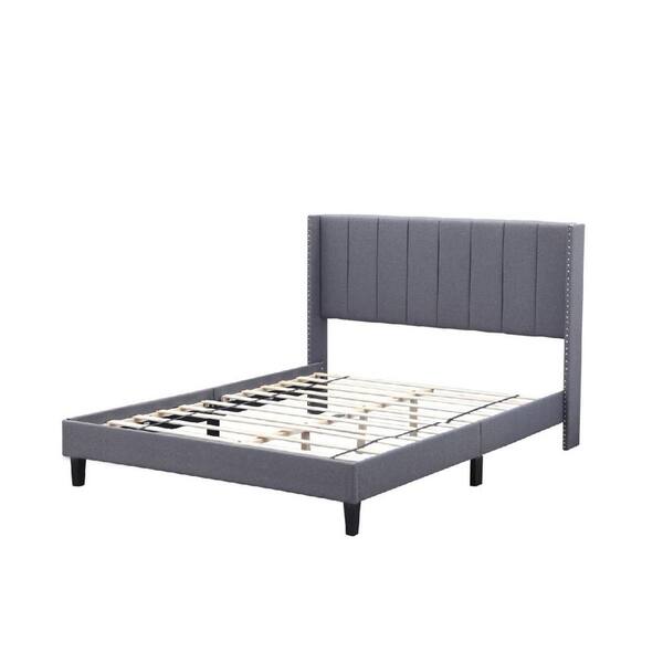 Tidoin 78 in. W Gray Wood Frame Platform Bed with Fabric Headboard 