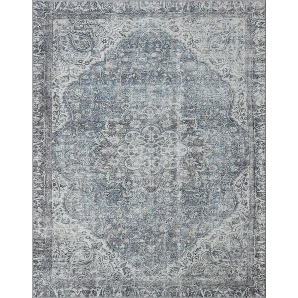 Tayse Rugs Parker Oriental Navy 8 ft. x 10 ft. Machine Washable Indoor Area Rug