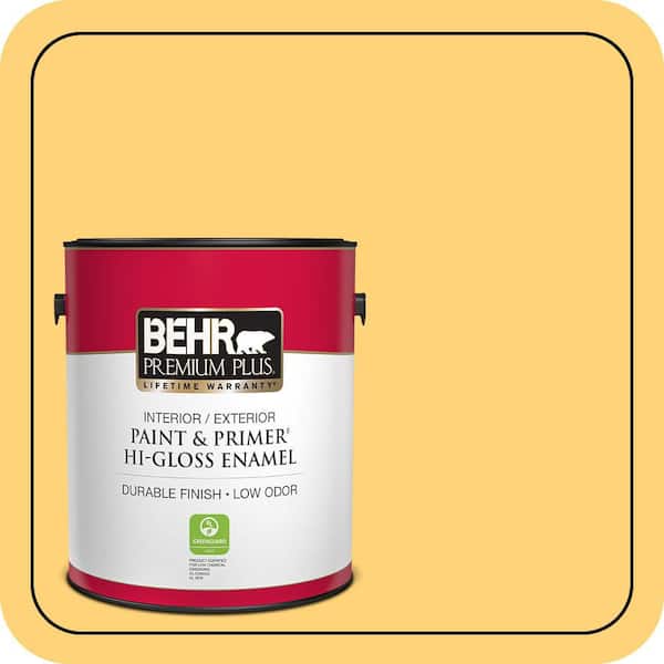 BEHR PREMIUM PLUS 1 gal. #P260-5 Yellow Jubilee Hi-Gloss Enamel Interior/Exterior Paint & Primer