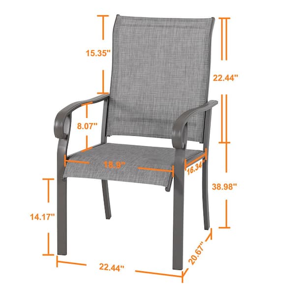 Light Gray Textilene Metal Outdoor Patio Chairs (2-Pack)
