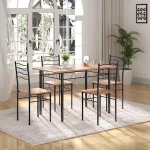 5-Piece Wood Metal Dining Table Set with 4 Chairs