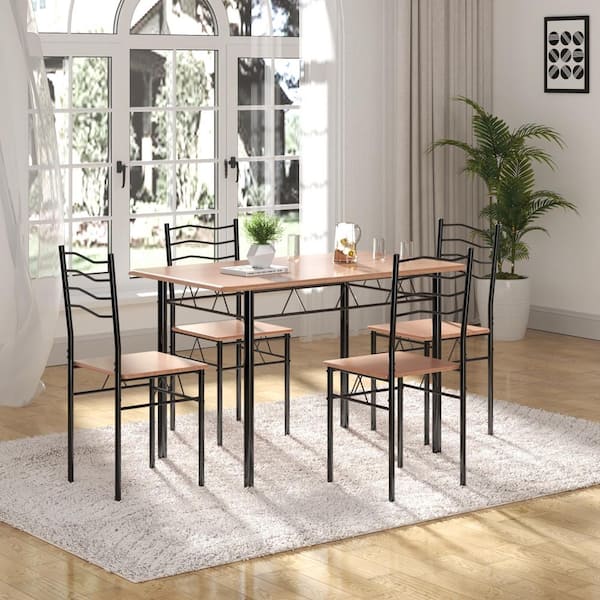 SUNRINX 5-Piece Wood Metal Dining Table Set with 4 Chairs
