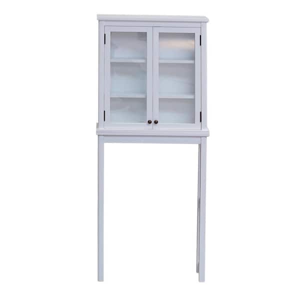 Alaterre Furniture Dorset 27 in. W x 66 in. H x 9 in. D White Over-the-Toilet Storage with Glass Doors