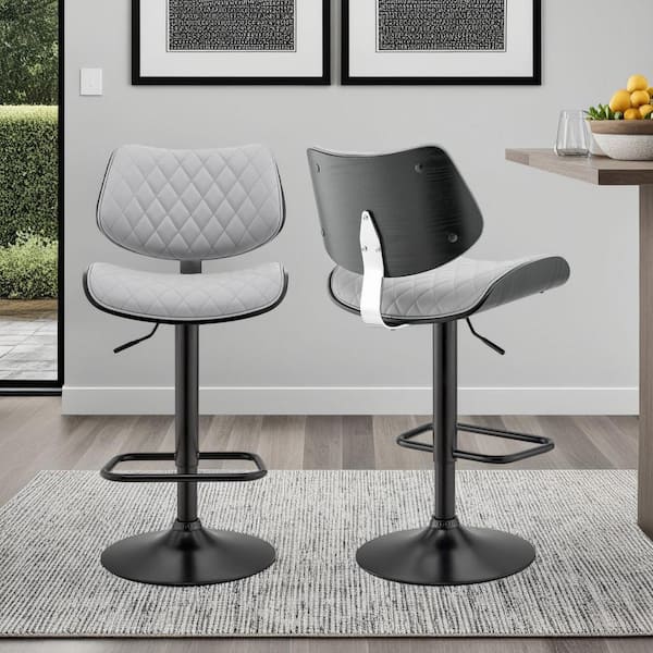 Armen Living Leland 24-33 in. Adjustable Height Barstool w/ High Back Grey Faux Leather and Black Finish