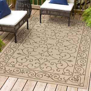 Charleston Vintage Filigree Beige/Brown 3 ft. 1 in. x 5 ft. Textured Weave Indoor/Outdoor Area Rug